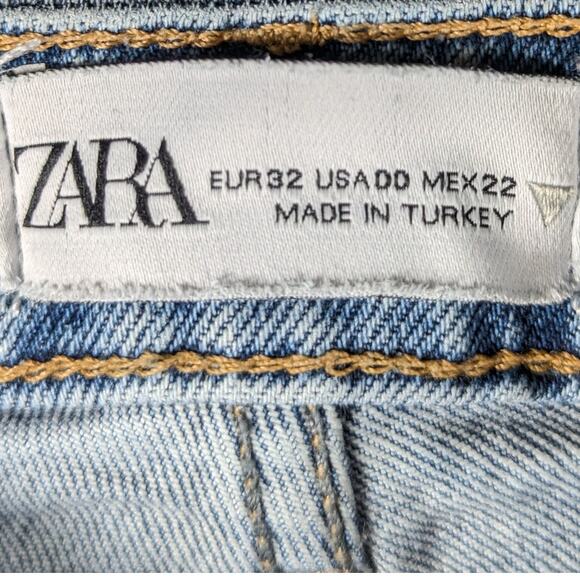 Zara Womens Size 00 High Rise Straight Leg Raw Hem Jeans Blue Join Life Denim - Picture 3 of 5
